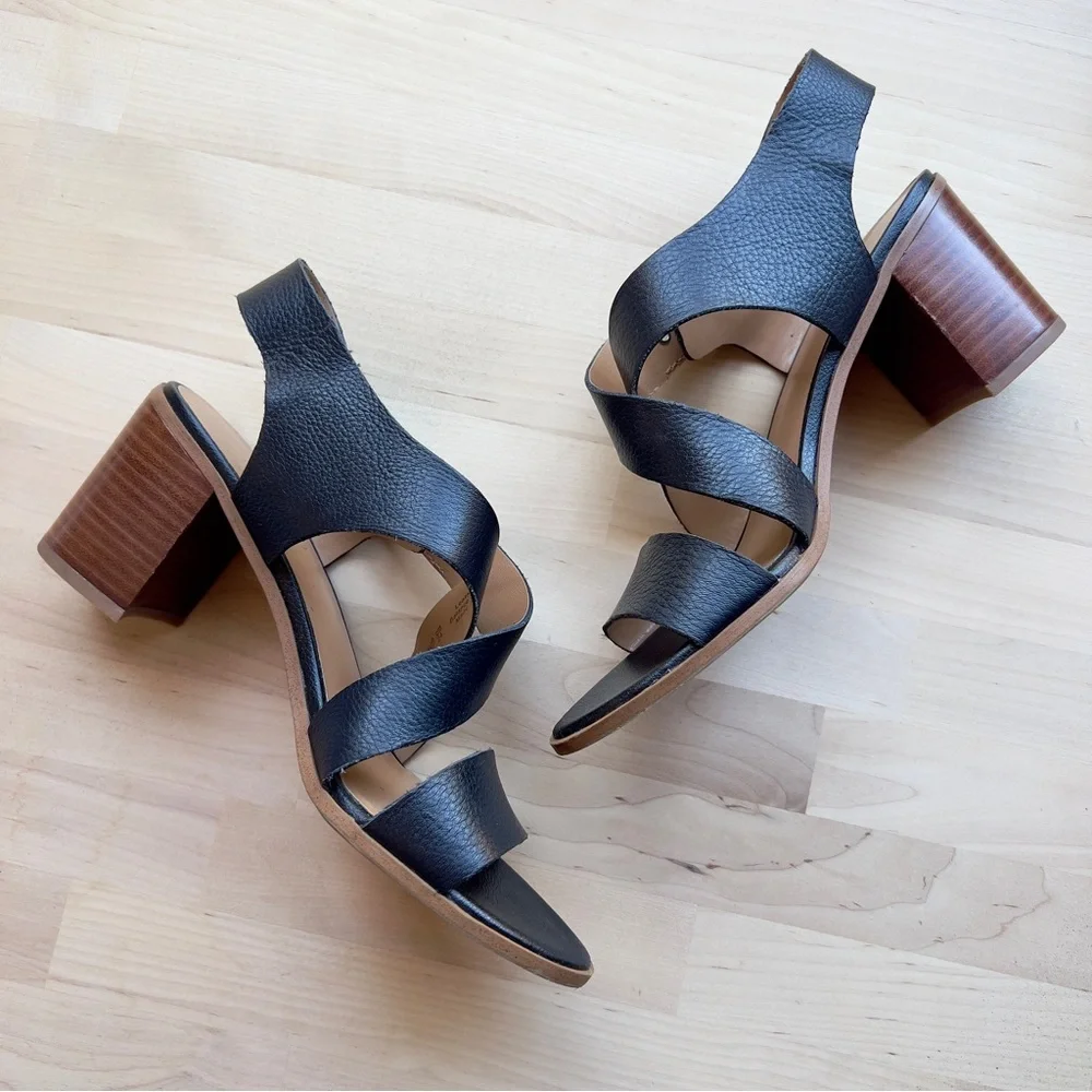 Franco Sarto HELGA Black Leather Silver Hardware Buckle Heel Sandals size 7 - Picture 3 of 11